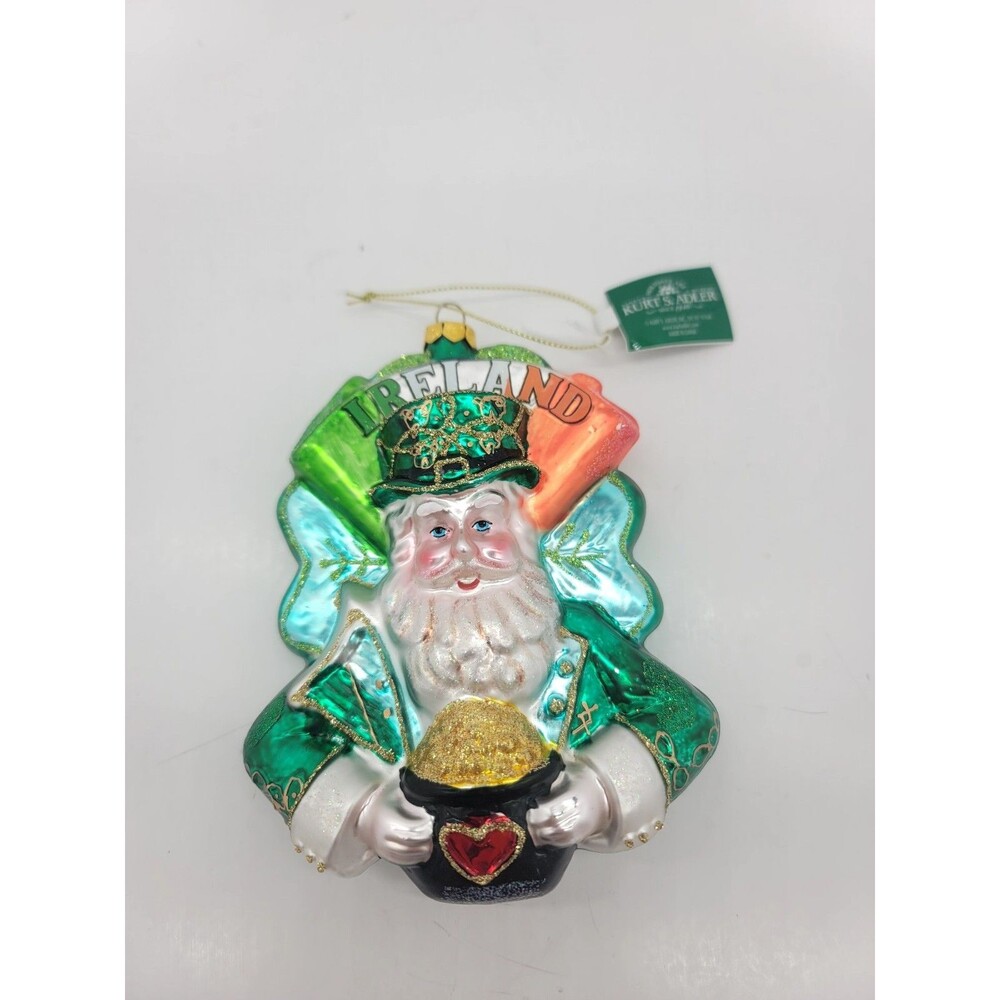 Kurt Adler Glass Santa Claus Christmas Ornament St Patrick's Day Irish Ireland